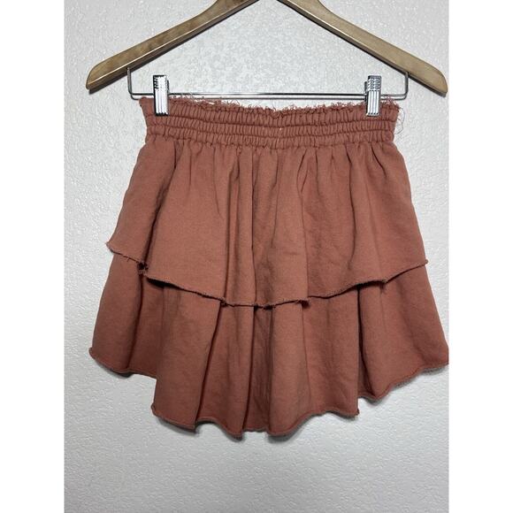 Aerie Hoodie Mini Skirt Ruffled Rust Orange Size Extra Small 100% Cotton - Picture 3 of 5